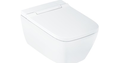 AquaClean Sela Dusch-WC in der eckigen Formvariante und der Design-Abdeckung Weiß-alpin